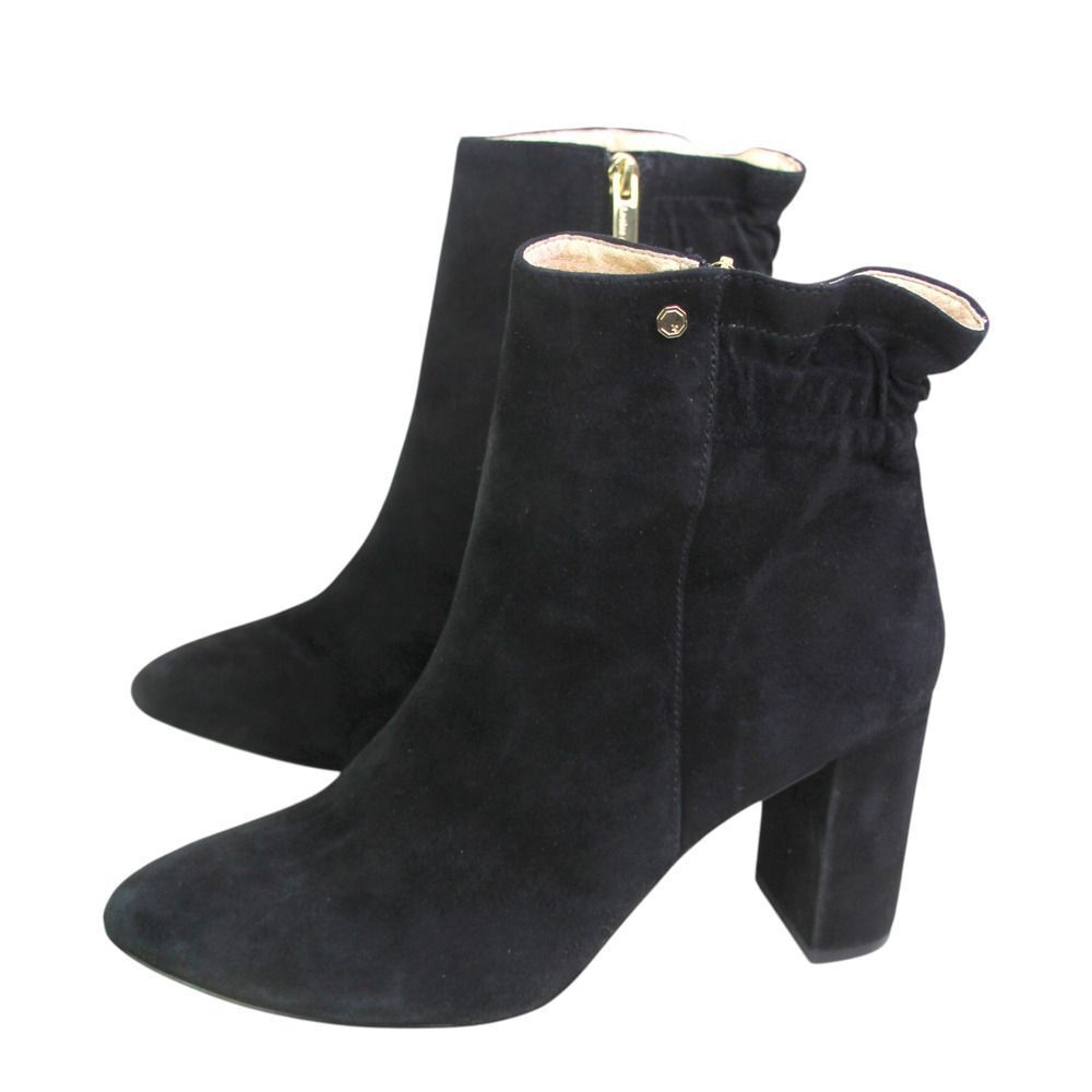 Louise et Cie BLACK REAL LEATHER SUEDE HIGH HEEL POINTED ZIP ANKLE BOOTS Sz 10M - Picture 4 of 15